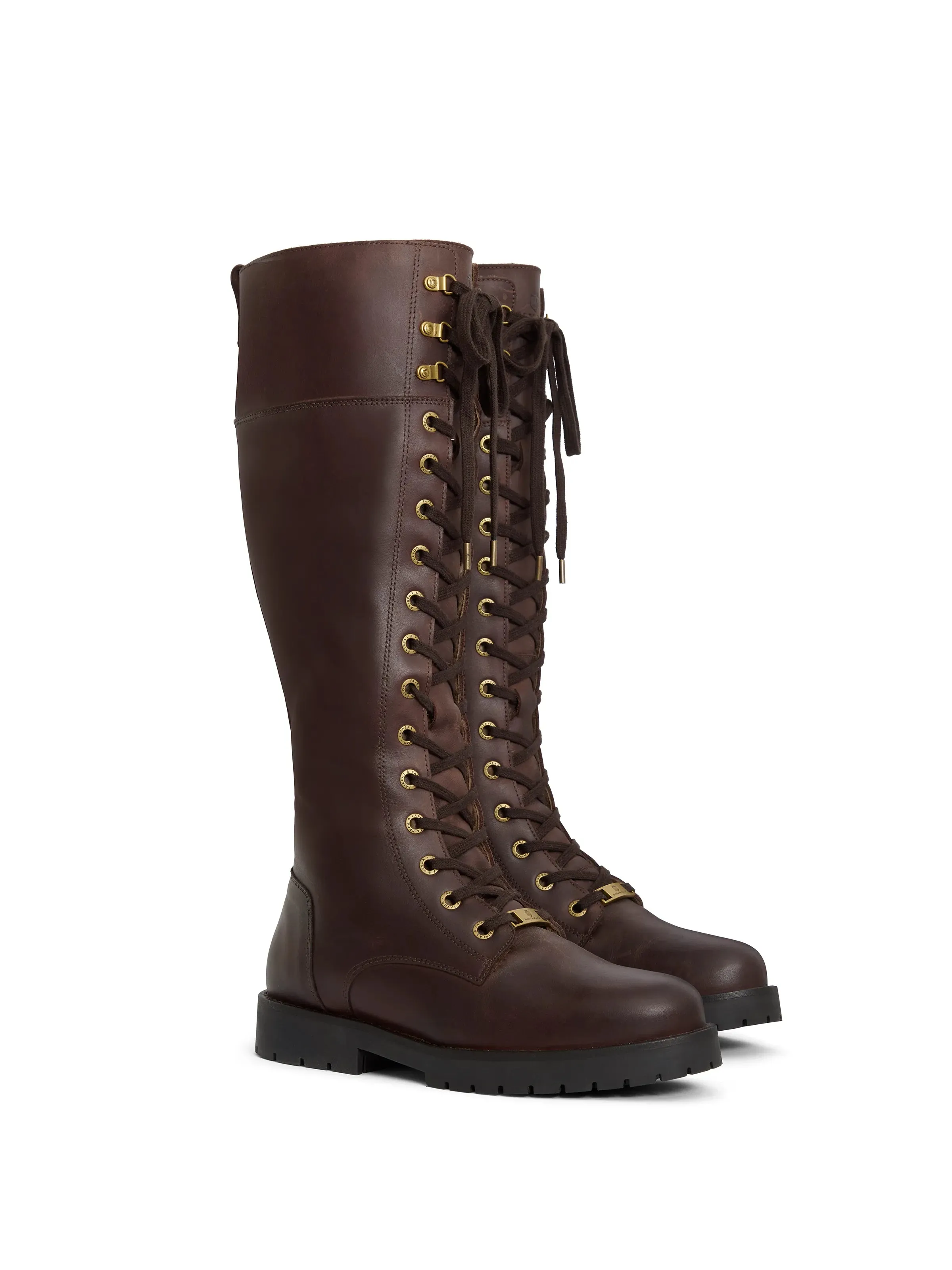 Knee High Shearling Lined Anglesey - Mahogany Leather Ski Resort Visitor High-Top Style