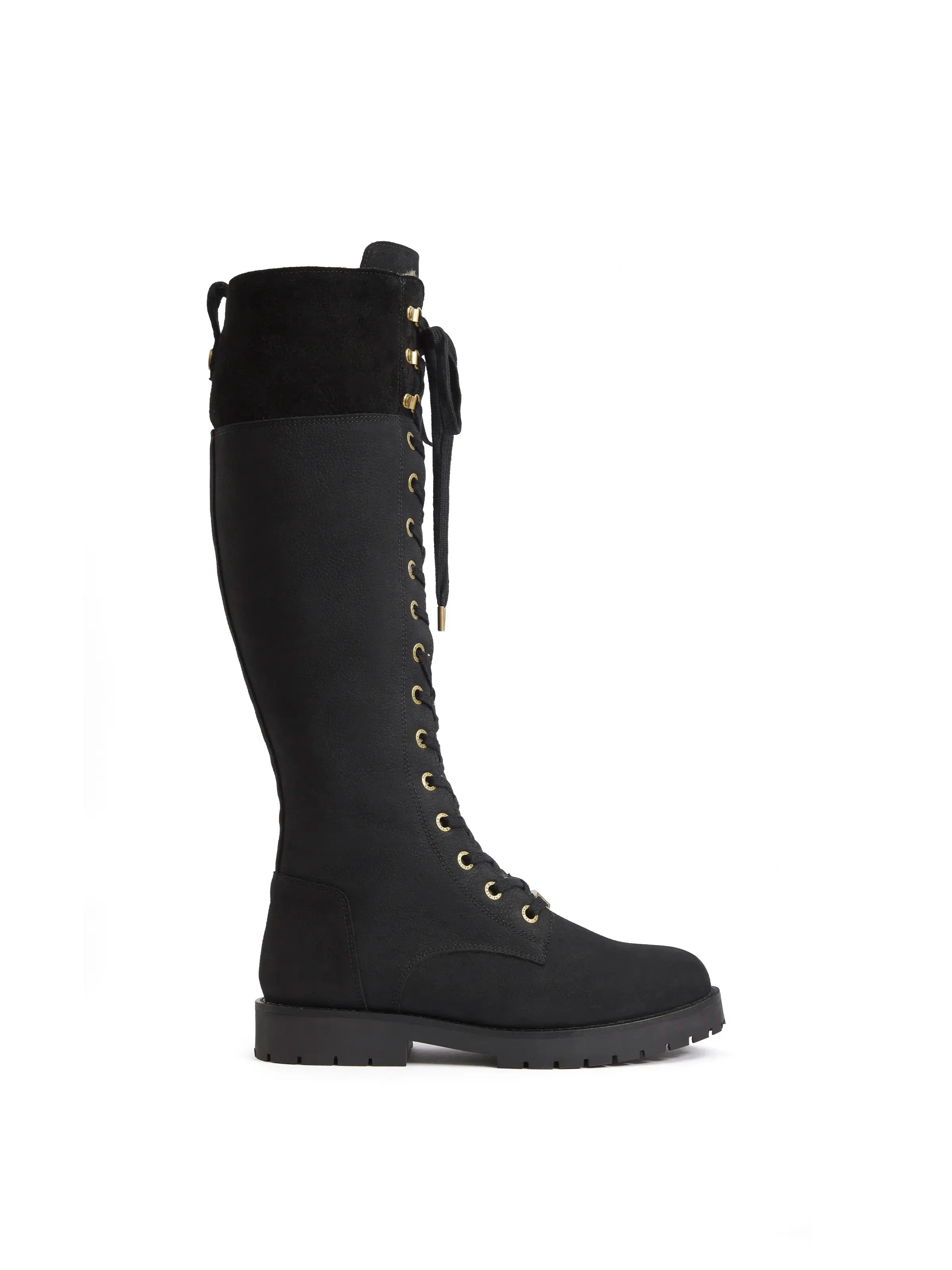 Knee High Shearling Lined Anglesey - Black Nubuck TPU Outsole Impact Absorbing Heel