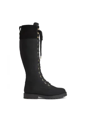 Knee High Shearling Lined Anglesey - Black Nubuck TPU Outsole Impact Absorbing Heel