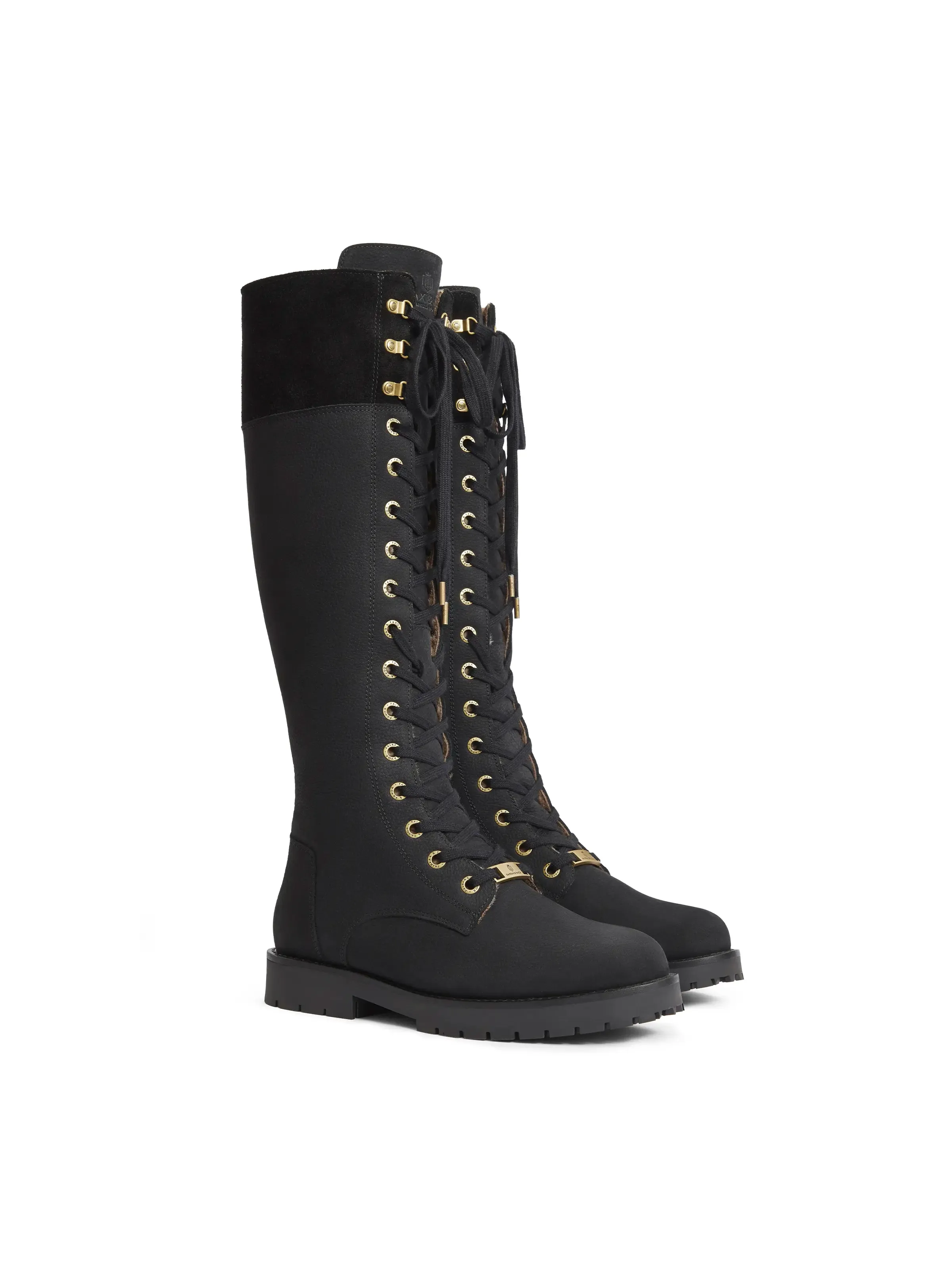 Knee High Shearling Lined Anglesey - Black Nubuck Military Style