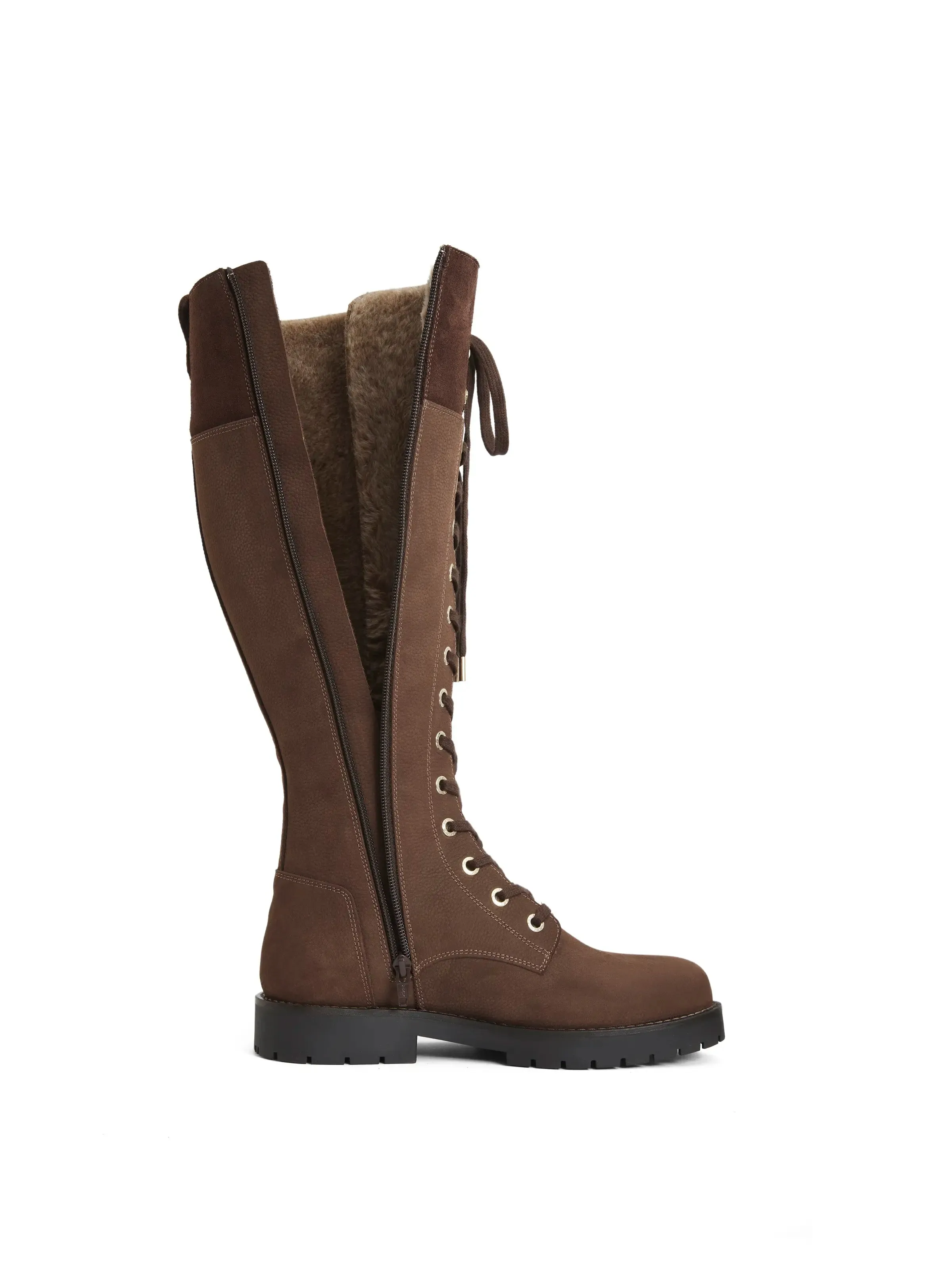 Knee High Shearling Lined Anglesey - Chocolate Nubuck Dynamic Flex Zones
