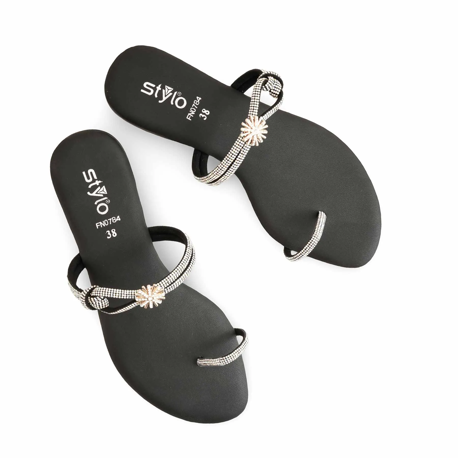 Black Fancy Chappal FN0784 Forest Step Food Night