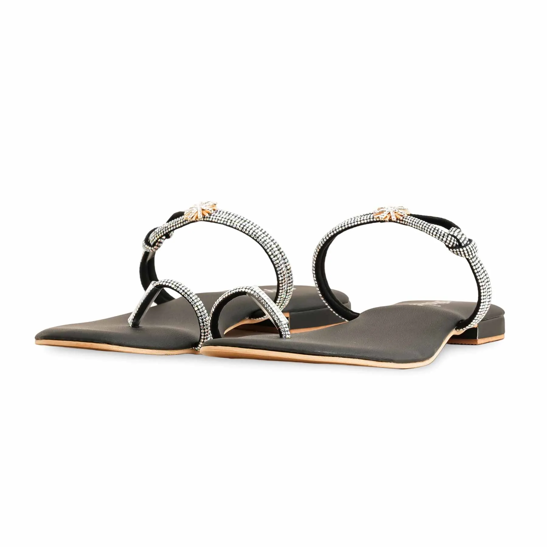 Black Fancy Chappal FN0784 Slip Guard Yoga Glow