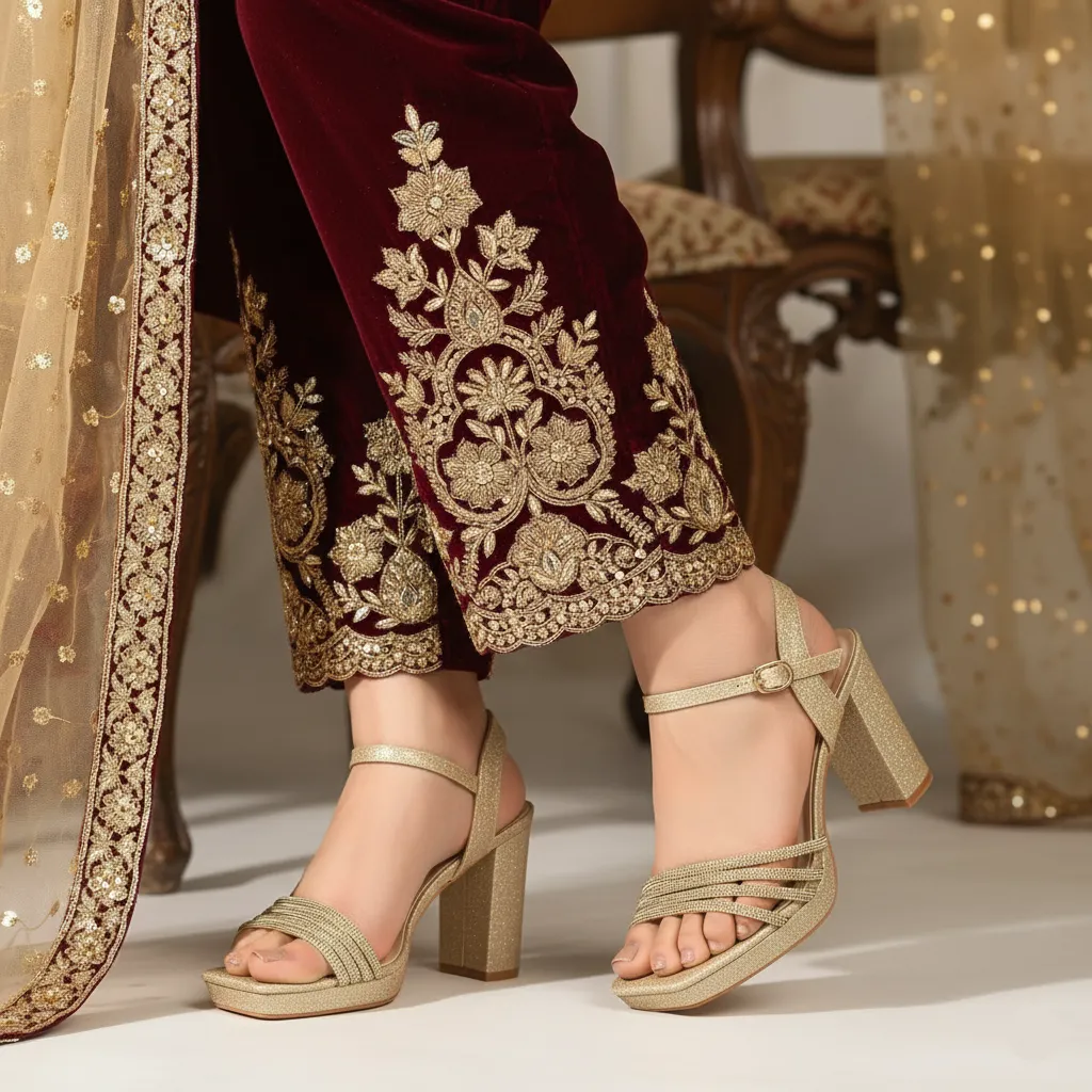 High Lift Golden Fancy Bridal Sandal FN6243