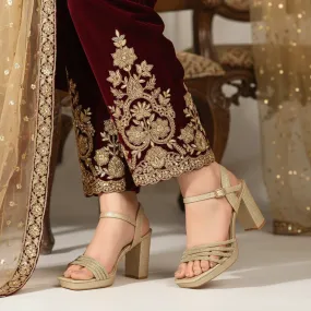 High Lift Golden Fancy Bridal Sandal FN6243