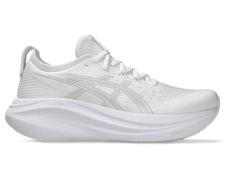 Sleek Shape Mens Asics Nimbus 27 (White/Glacier Grey)