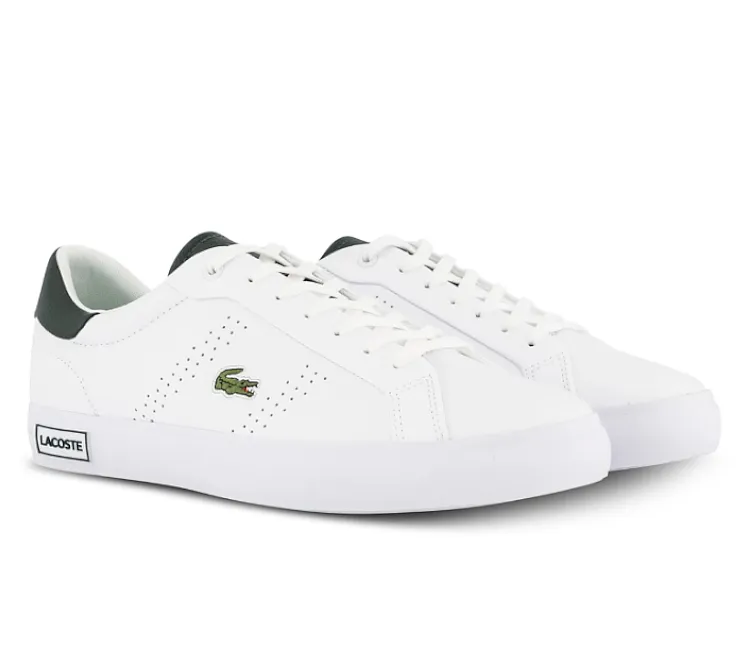 Men's Lacoste Powercourt 2.0 123 1 SMA (White/Dark Green) Orthotic Friendly Fit Breathable Perforations