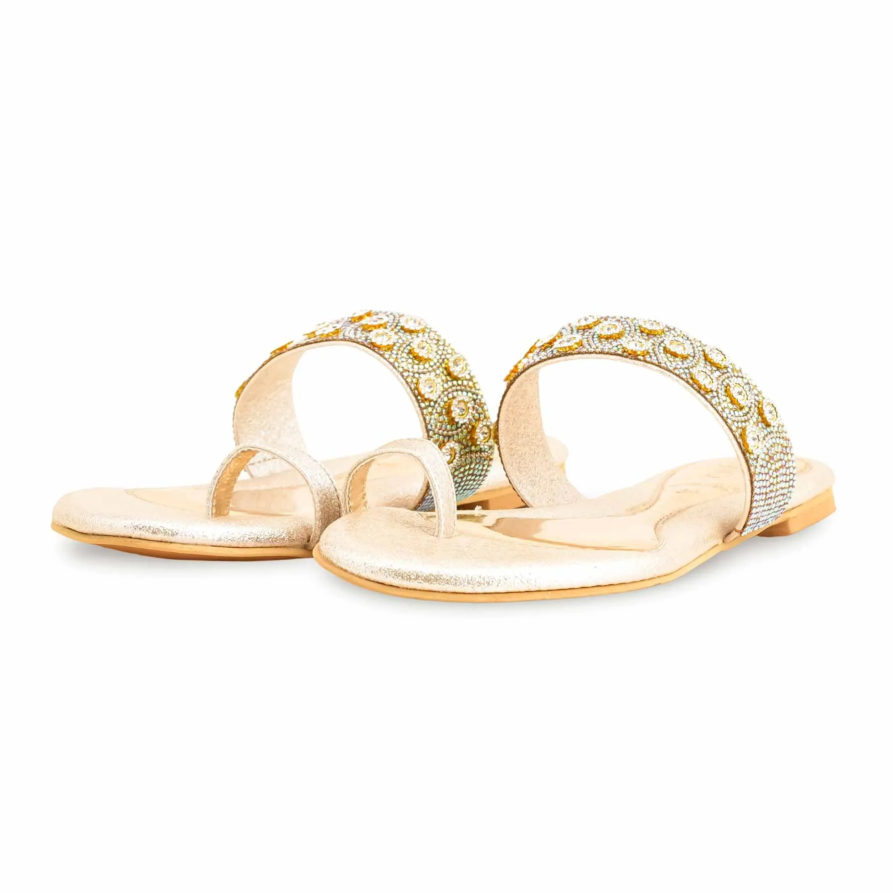 Board Walk Hope Step Golden Fancy Chappal For Women FN0793