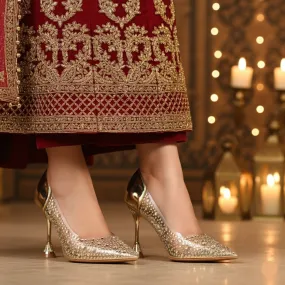 Red Carpet Sleek Pumps Golden Fancy Bridal Court Shoes WN7524