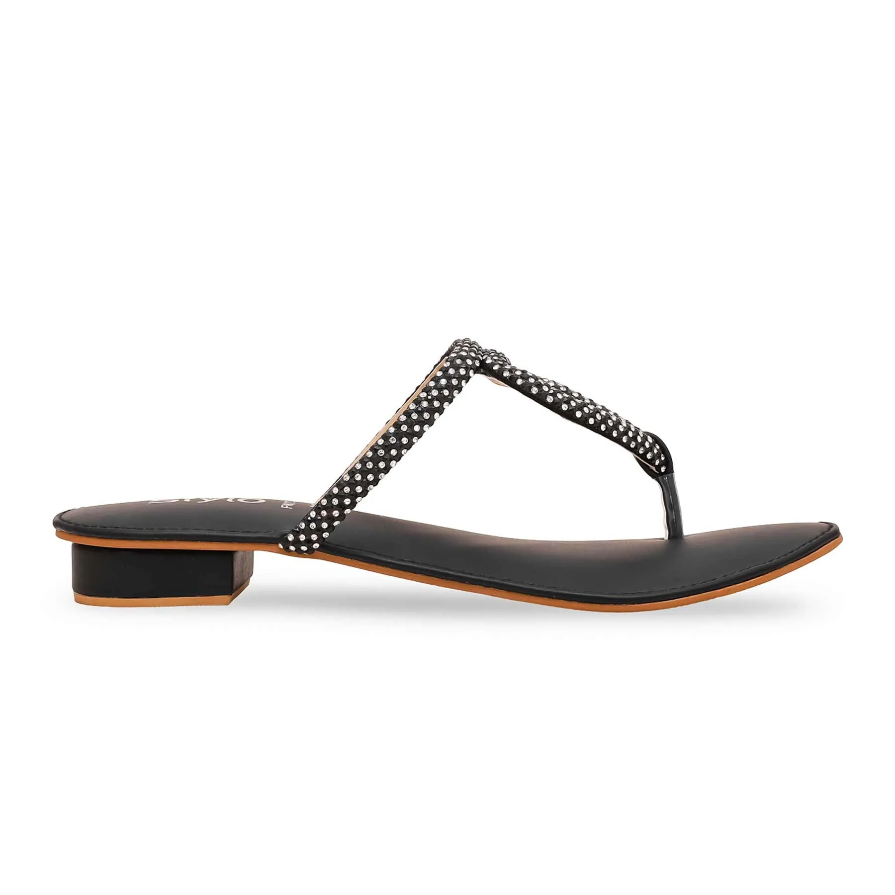 Black Fancy Chappal For Women FN0746 Soft Finish