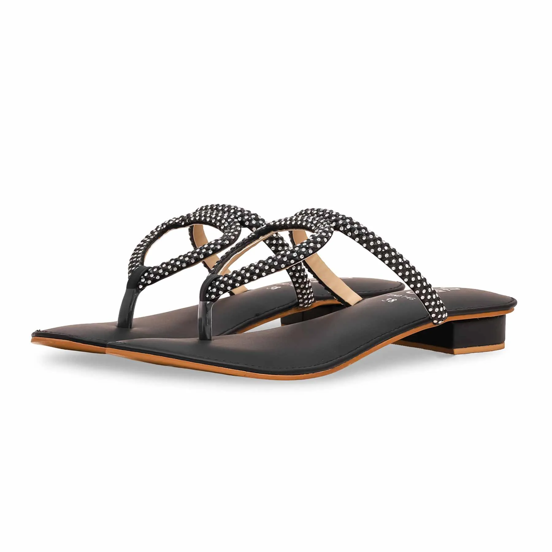 Black Fancy Chappal For Women FN0746 Fashionable Boots