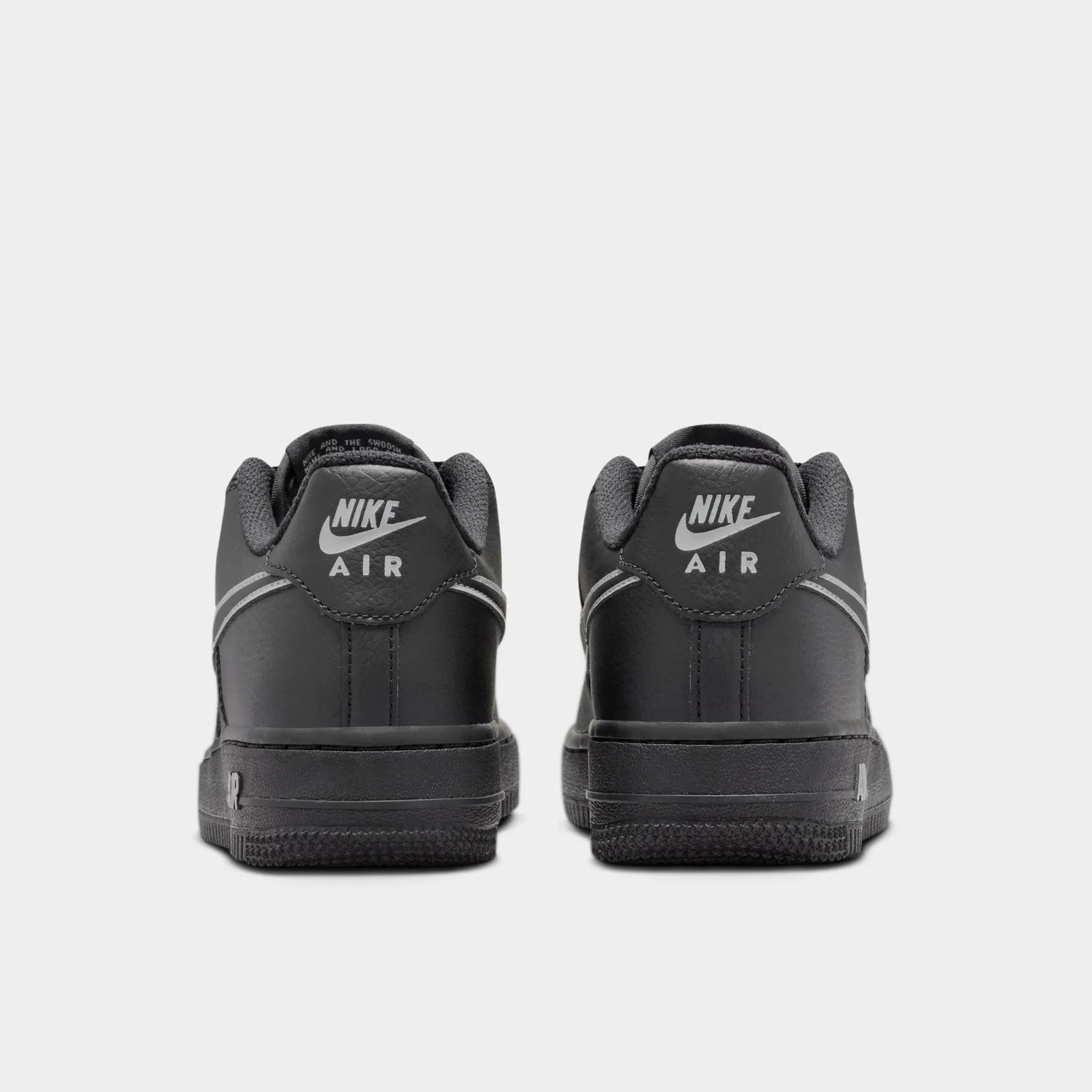 Nike Air Force 1 GS Black / Light Smoke Grey Lace Lock Vegan Leather Construction