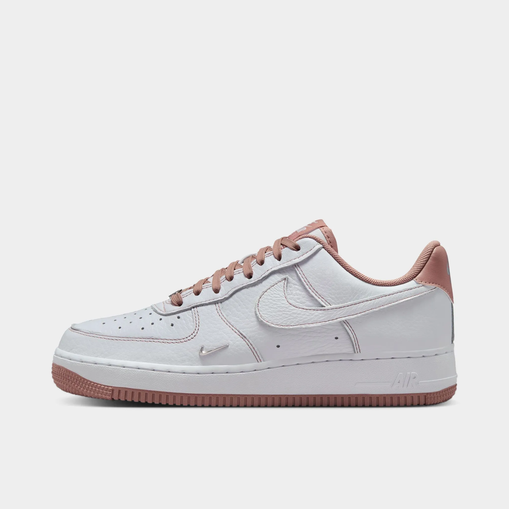 Nike Women's Air Force 1 '07 Mini Jewel White / Particle Pink - Metallic Silver Compression Molded Foam Tensile Strength Weave