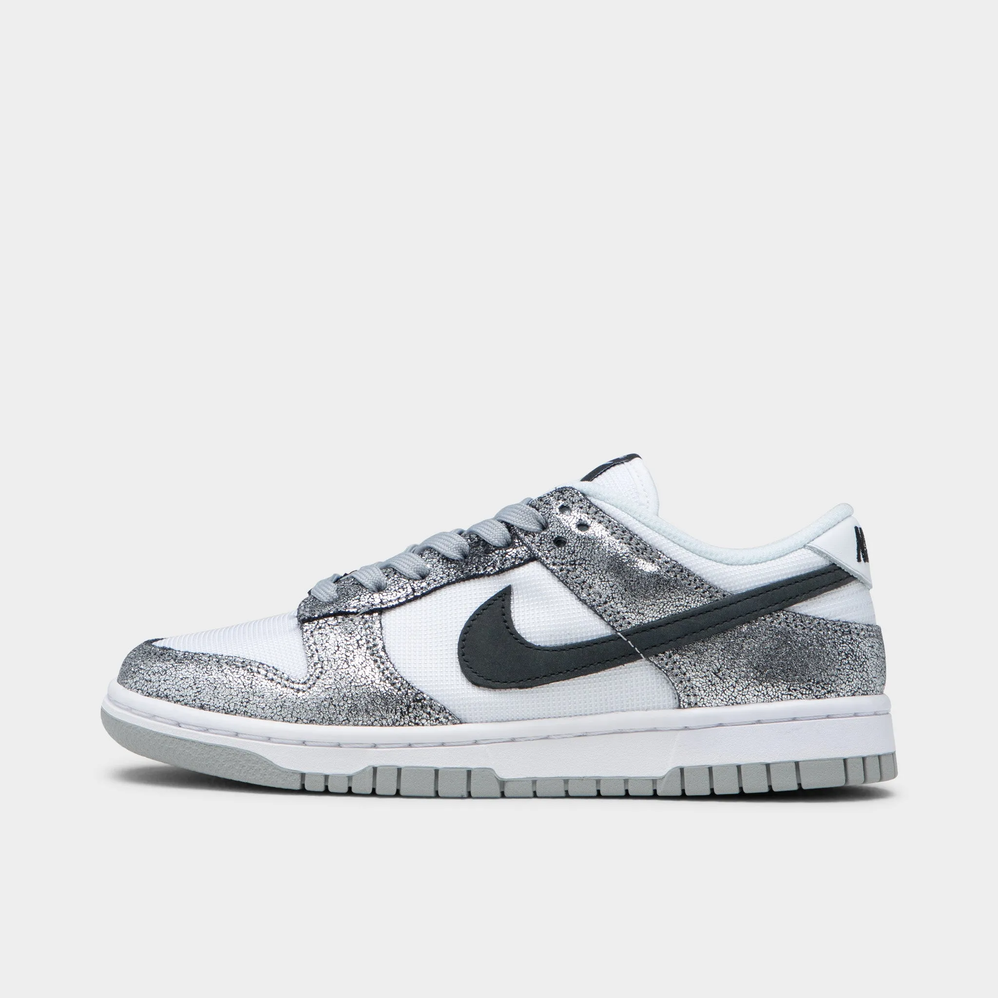 Lined Upper Nike Women's Dunk Low Metallic Silver / Off Noir - White