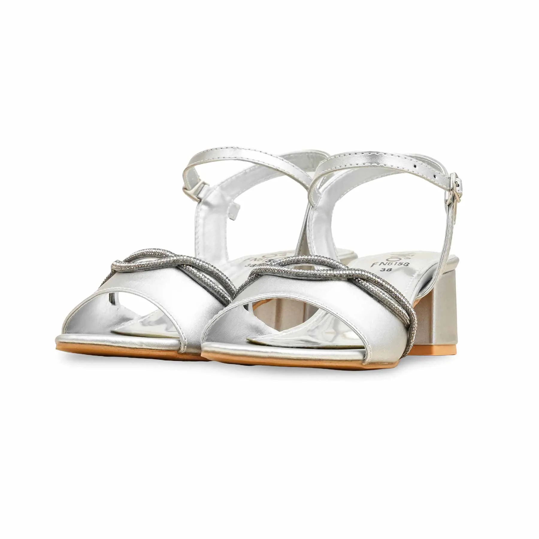 Silver Fancy Sandal For Women FN6158 Peep Toe