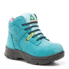 PF686T Teal Women's 6" Steel Toe Work Boots - Limited Stock Shock Diffusing Heel