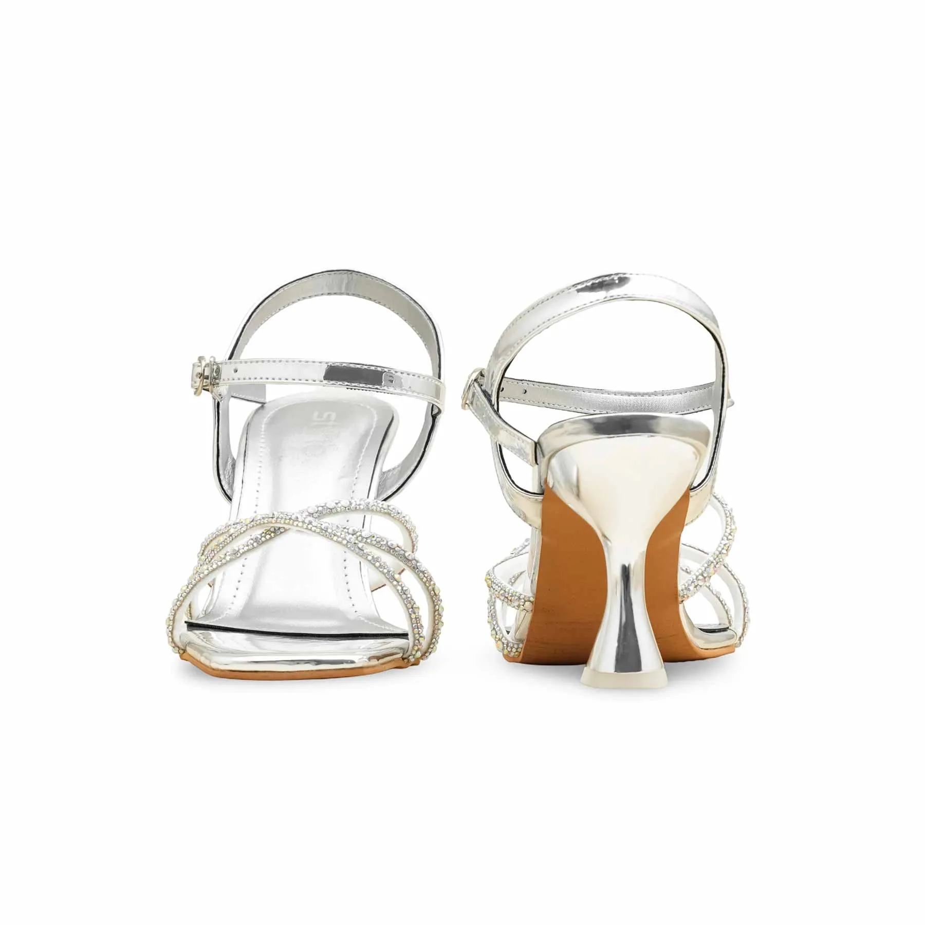 Silver Fancy Sandal For Women FN6197 Wedding Shoes