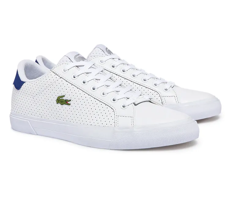 Men's Lacoste Lerond Plus 0722 (White/Blue) Smooth Movement Gusseted Tongue