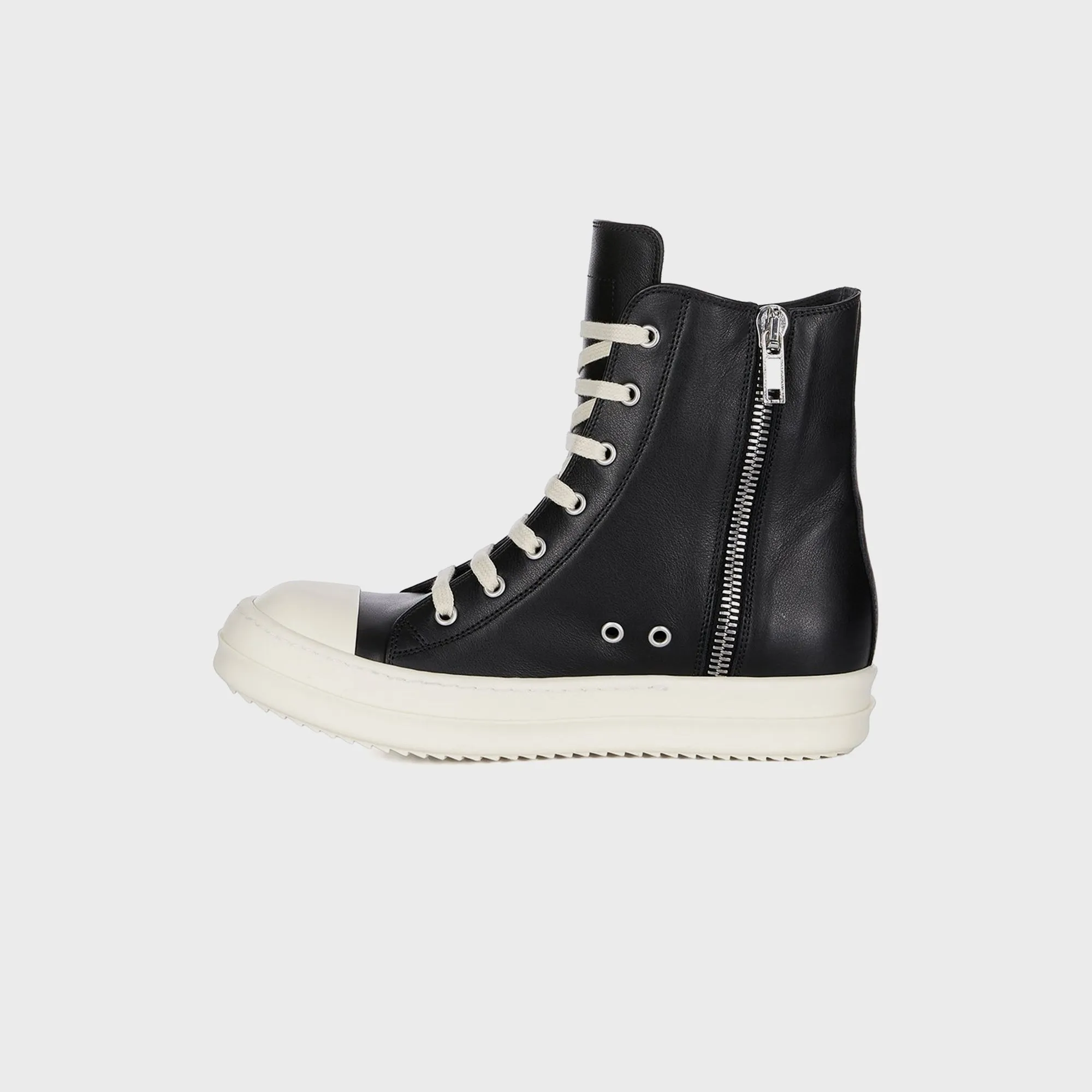 Cushioned Step Rick Owens WMNS High Top Sneakers - Scarpe in Pelle / Black / Milk / Milk