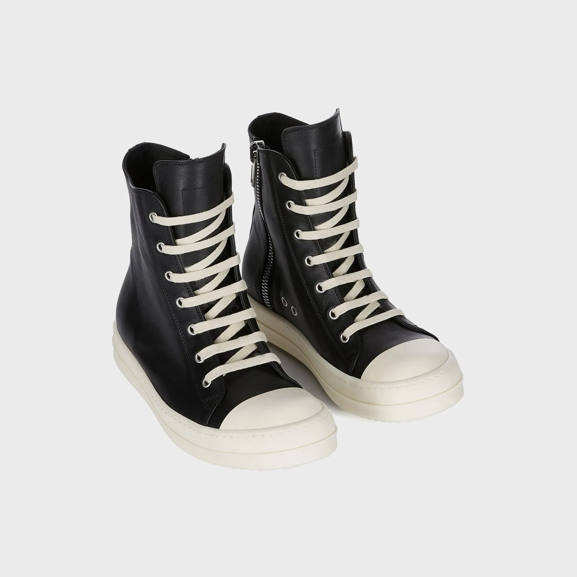 Iconic Style Quick Wear Rick Owens WMNS High Top Sneakers - Scarpe in Pelle / Black / Milk / Milk