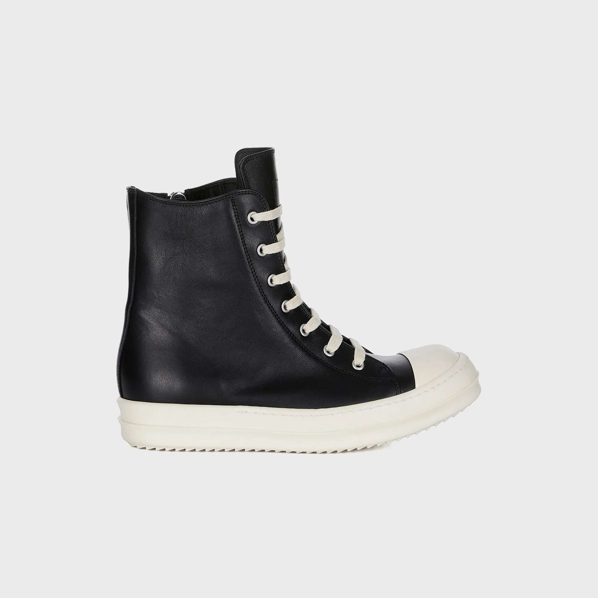 Rick Owens WMNS High Top Sneakers - Scarpe in Pelle / Black / Milk / Milk Work Day Fit Compression Resistant EVA
