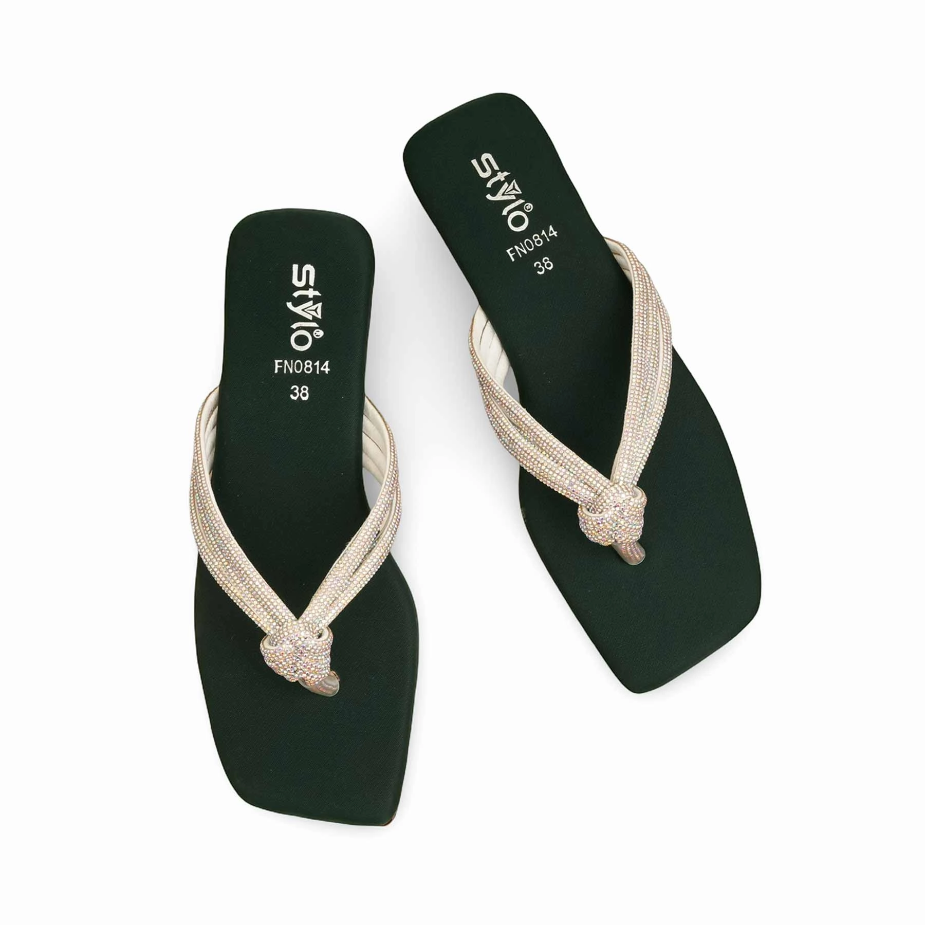 Fish Step Functional Flats Green Fancy Chappal For Women FN0814