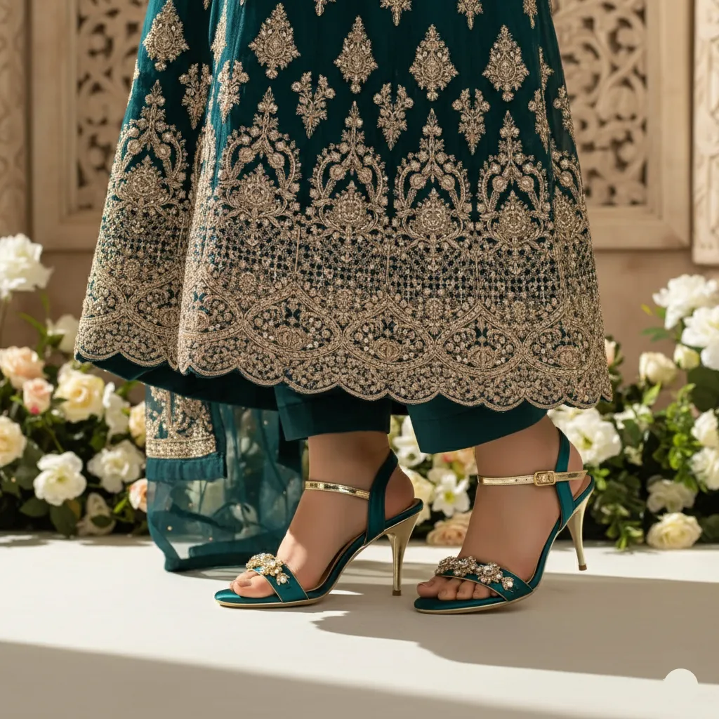 Seagreen Fancy Bridal Sandal FN6219 Ankle Loop Height Elevation