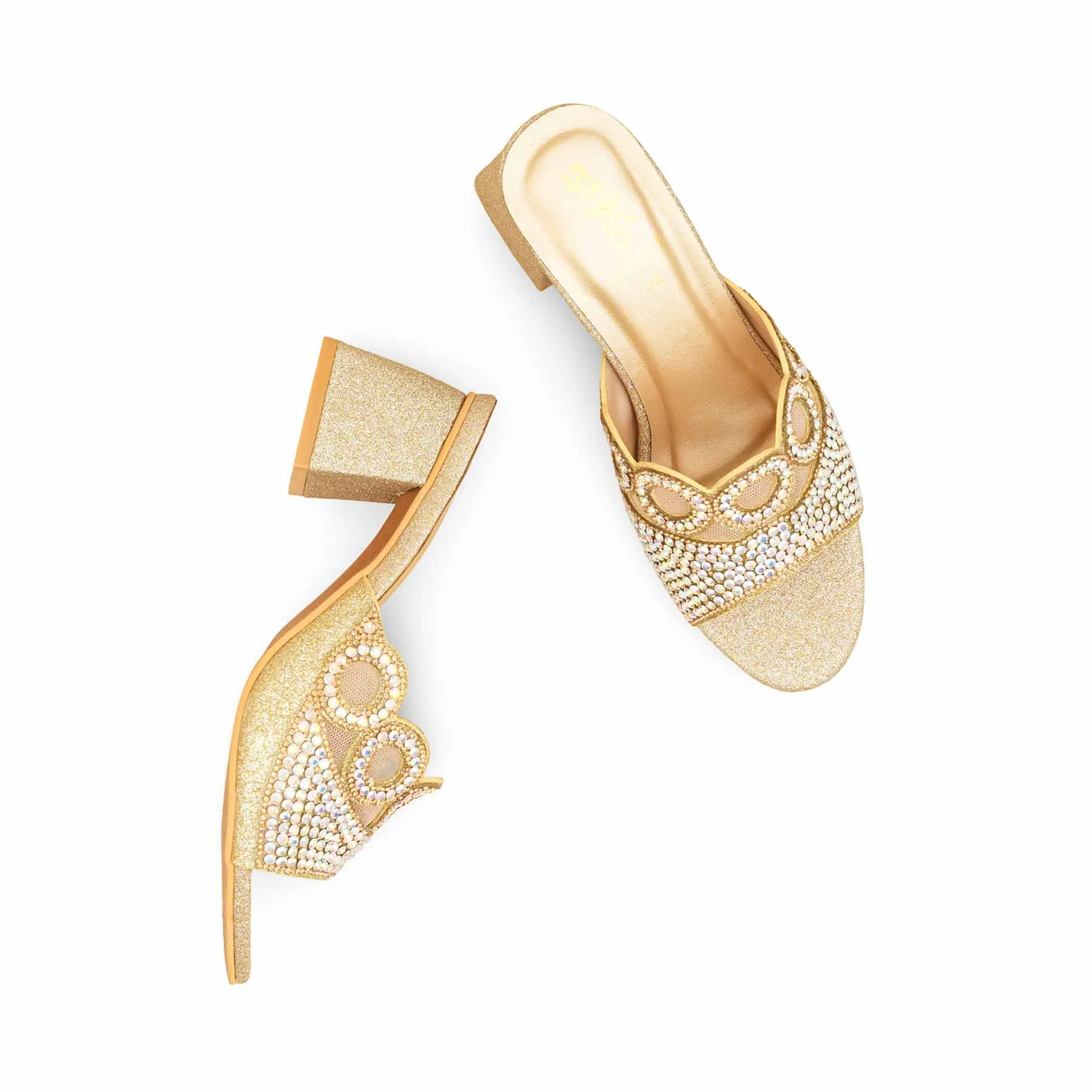 Golden Fancy Slipper For Women FN7993 Comfortable Heels Suede Feel