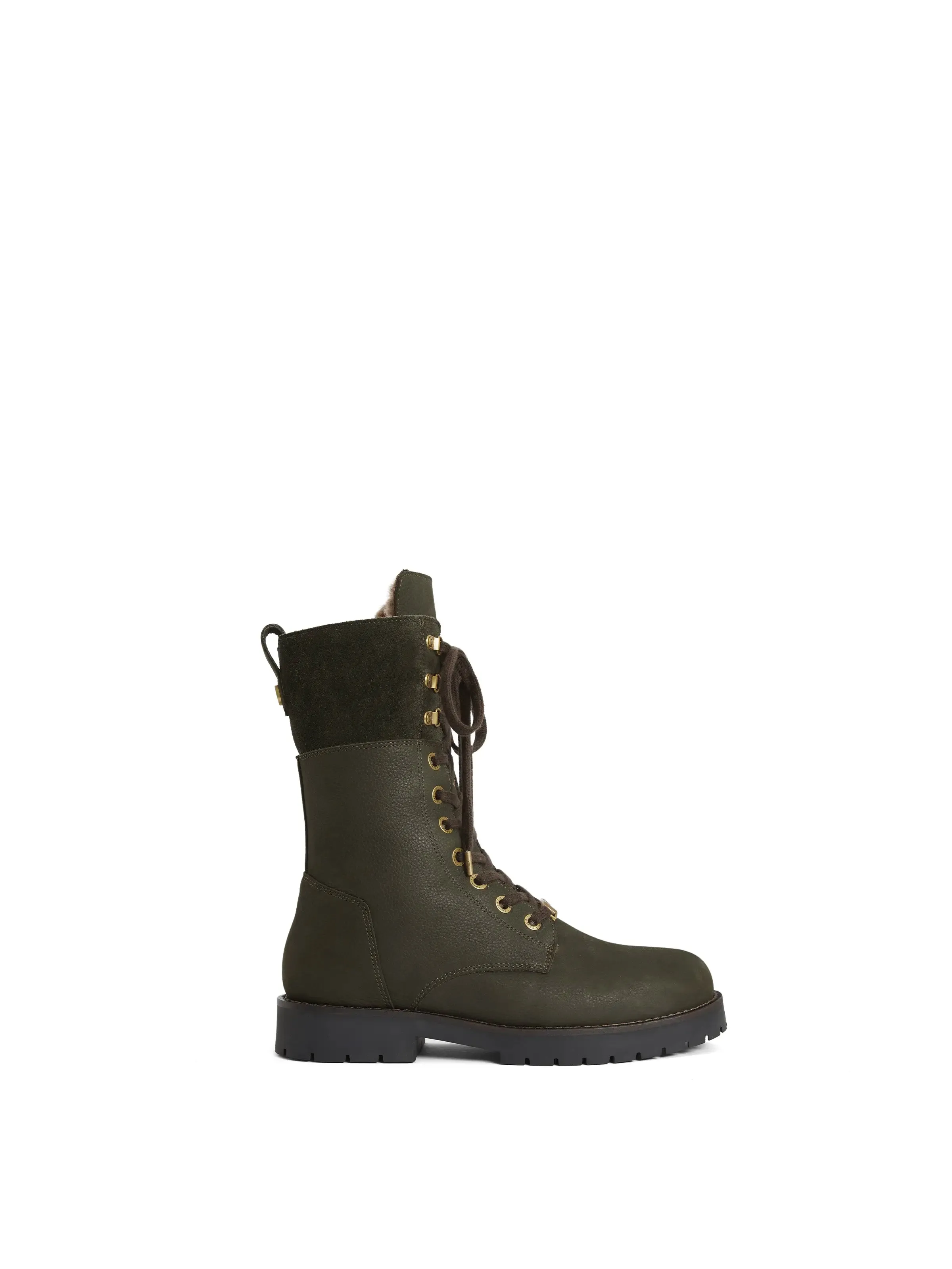 Durable Tread Pattern Shearling Lined Anglesey - Moss Green Nubuck