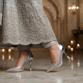 Vintage Vibe Silver Fancy Bridal Court Shoes WN7524