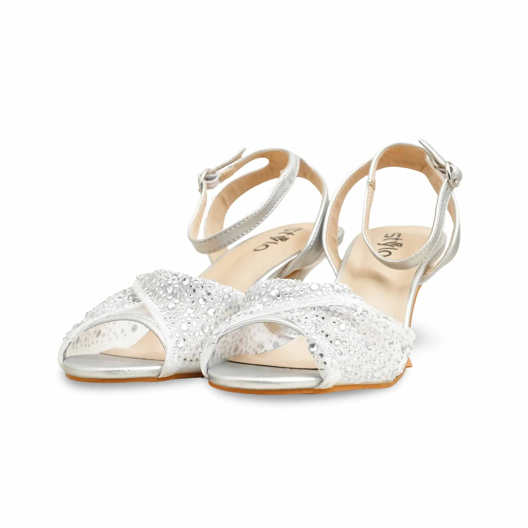 Silver Fancy Bridal Sandal FN6157 Plus Curve Foot Hug