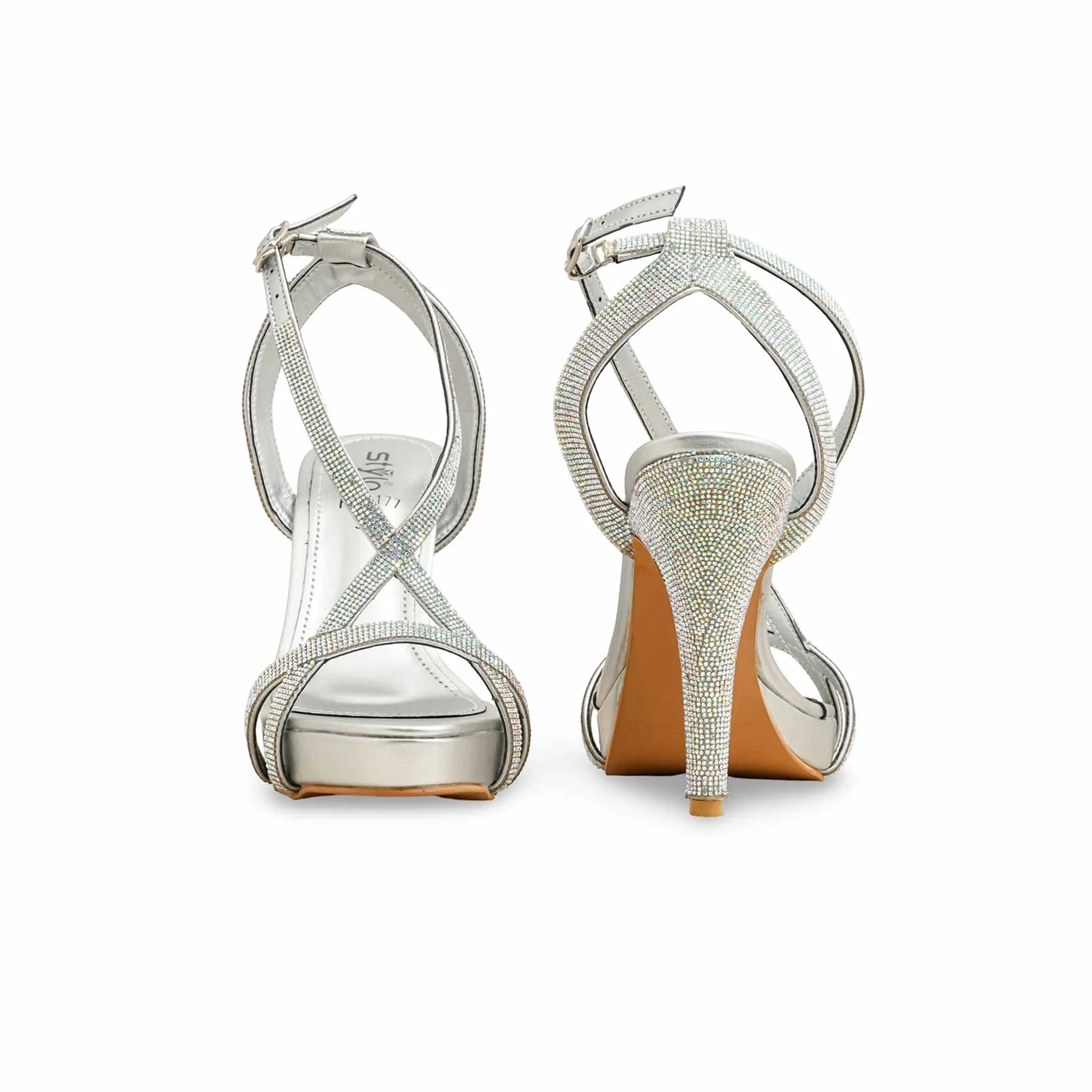 Evening Stiletto Kitten Heel Silver Fancy Bridal Sandal FN6177