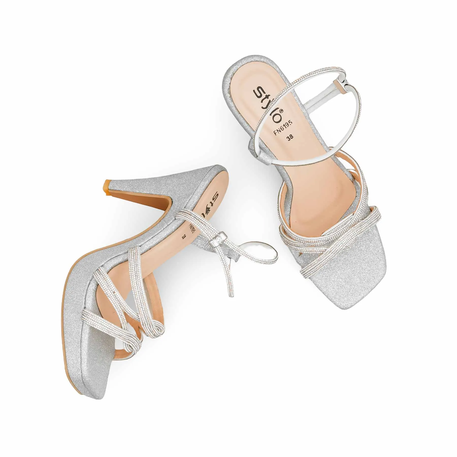 Stand Out Design Height Boost Silver Fancy Bridal Sandal FN6195