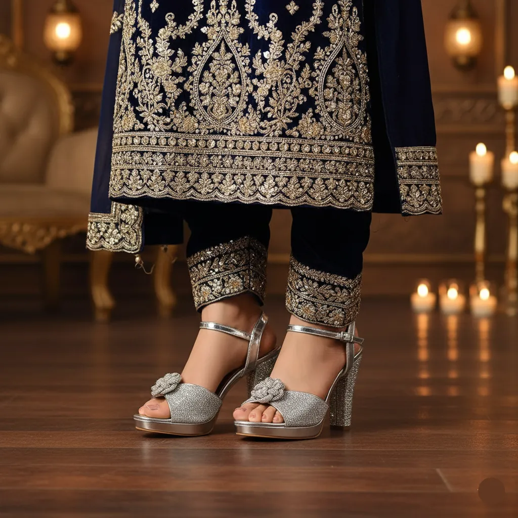 Comfortable Shoes Confidence Spark Silver Fancy Bridal Sandal FN6232