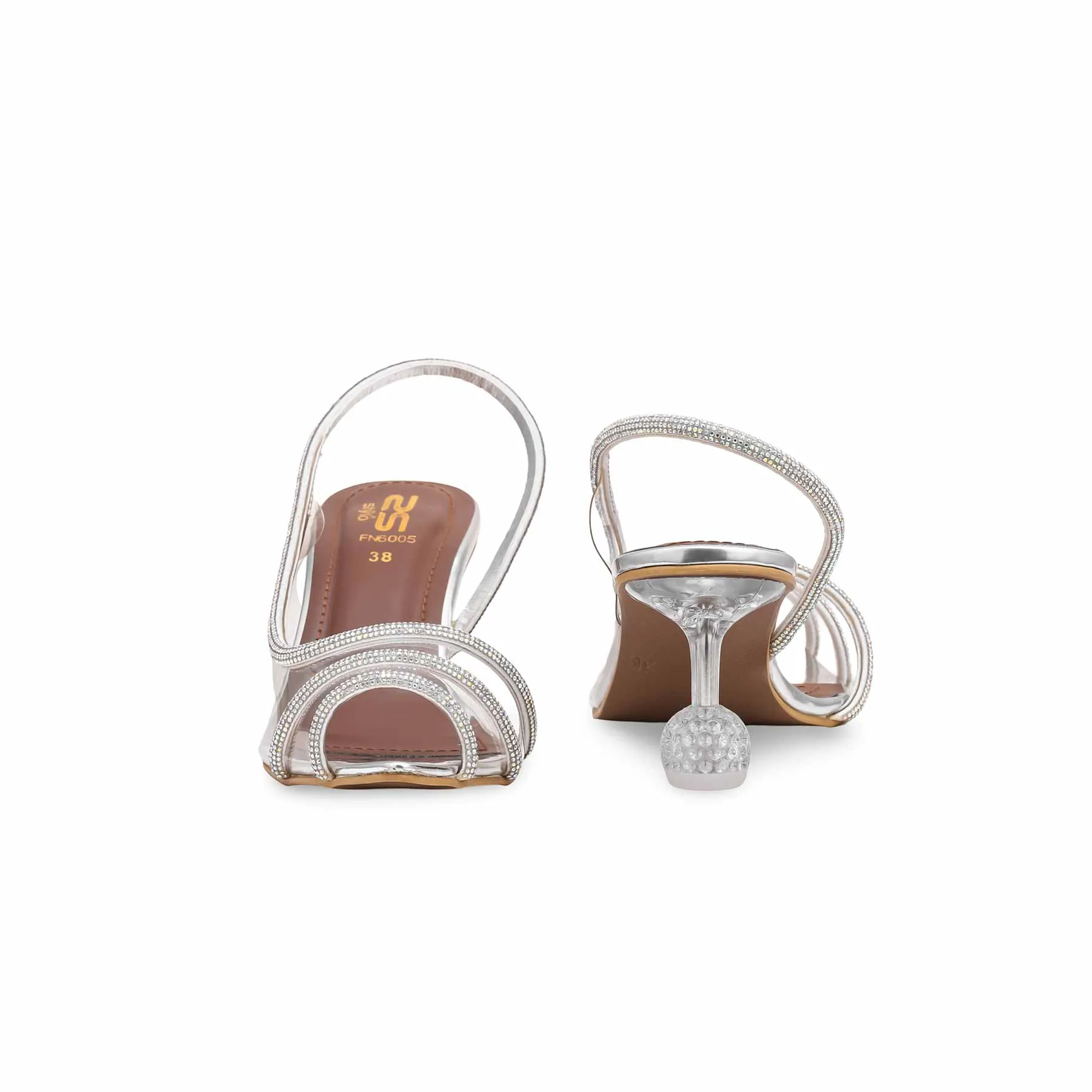 Silver Fancy Sandal For Women FN6005 Iconic Form Stiletto Heel