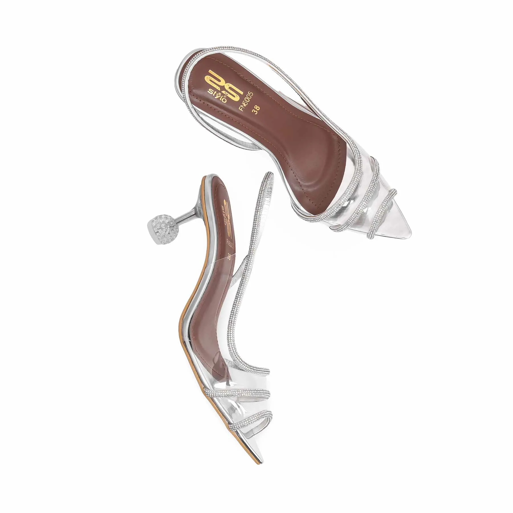 Silver Fancy Sandal For Women FN6005 Metallic Shine