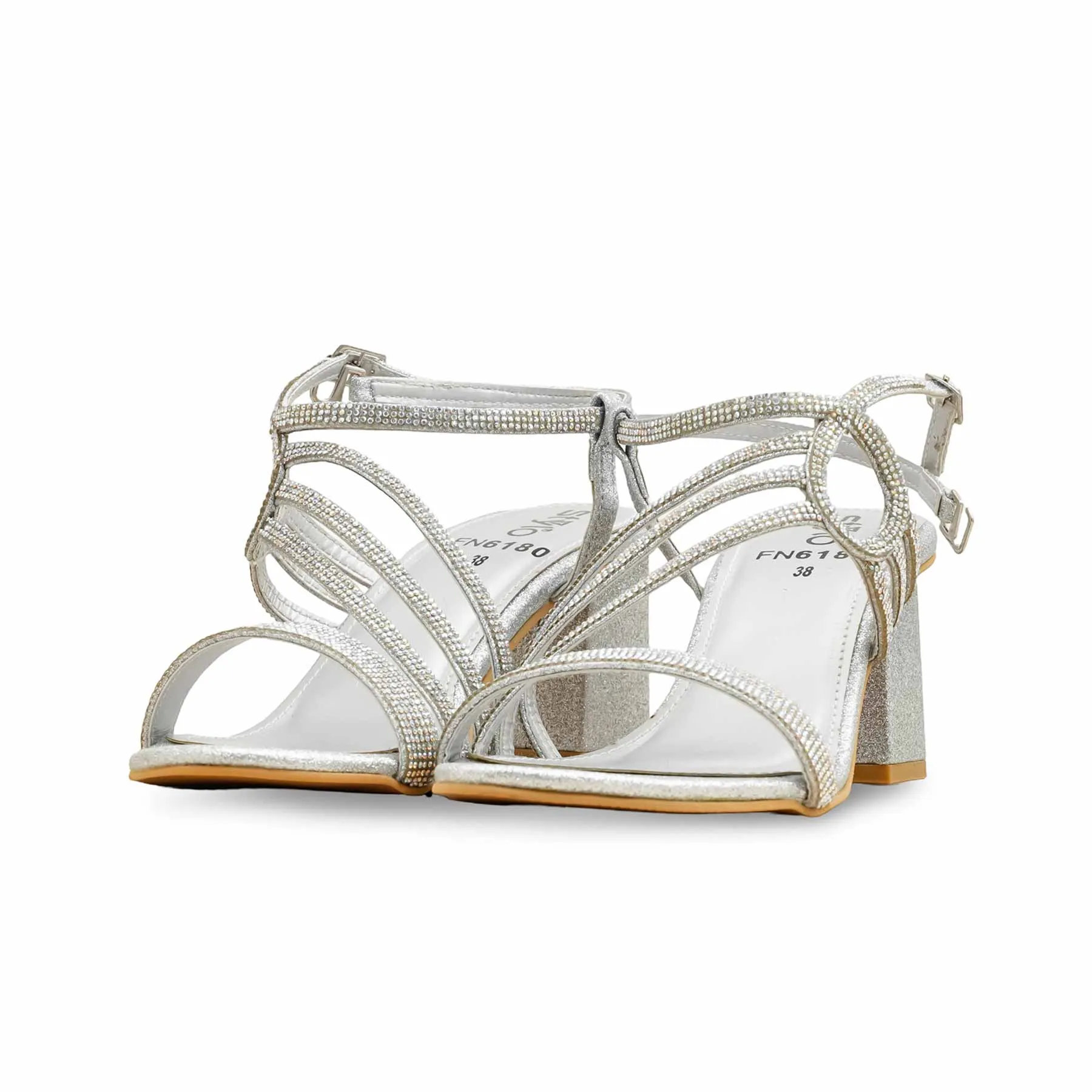 Silver Fancy Sandal For Women FN6180 Comfortable Heels Flawless Look
