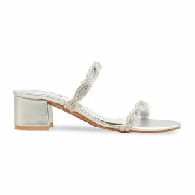 Silver Fancy Slipper For Ladies FN7977 Smooth Spark