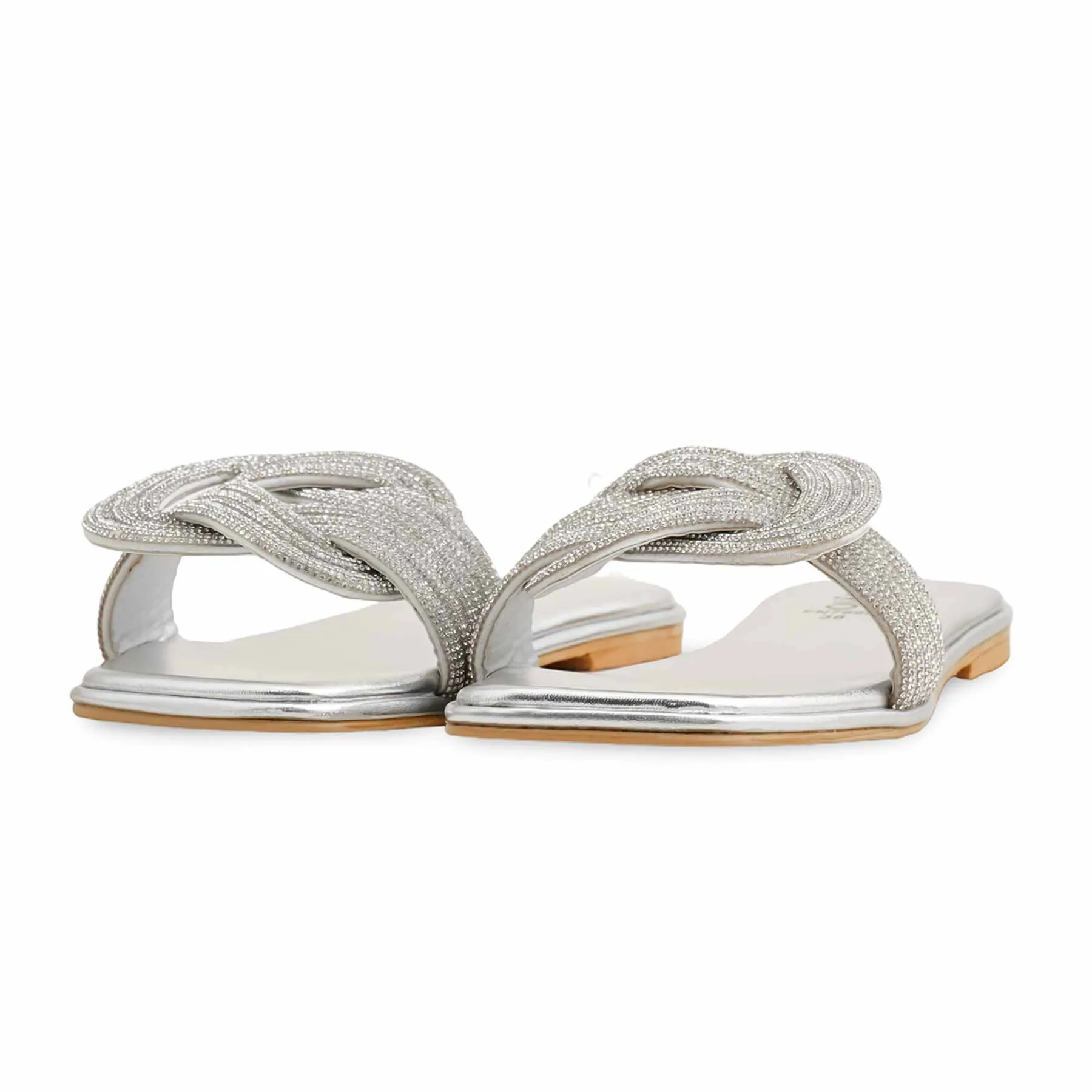 Silver Fancy Slipper For Ladies FN7998 Side Path Tide Glow