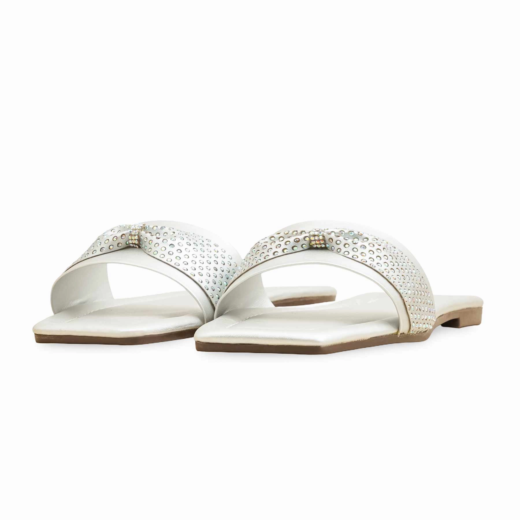 Chic Minimalist Design Silver Casual Slipper For Ladies CL2106