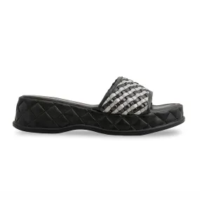 Black Formal Slipper For Ladies PU0561 Designer Touch Open Toe Sandals