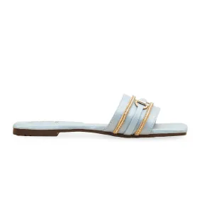 Elastic laces Sky Blue Casual Slipper For Ladies CL2101