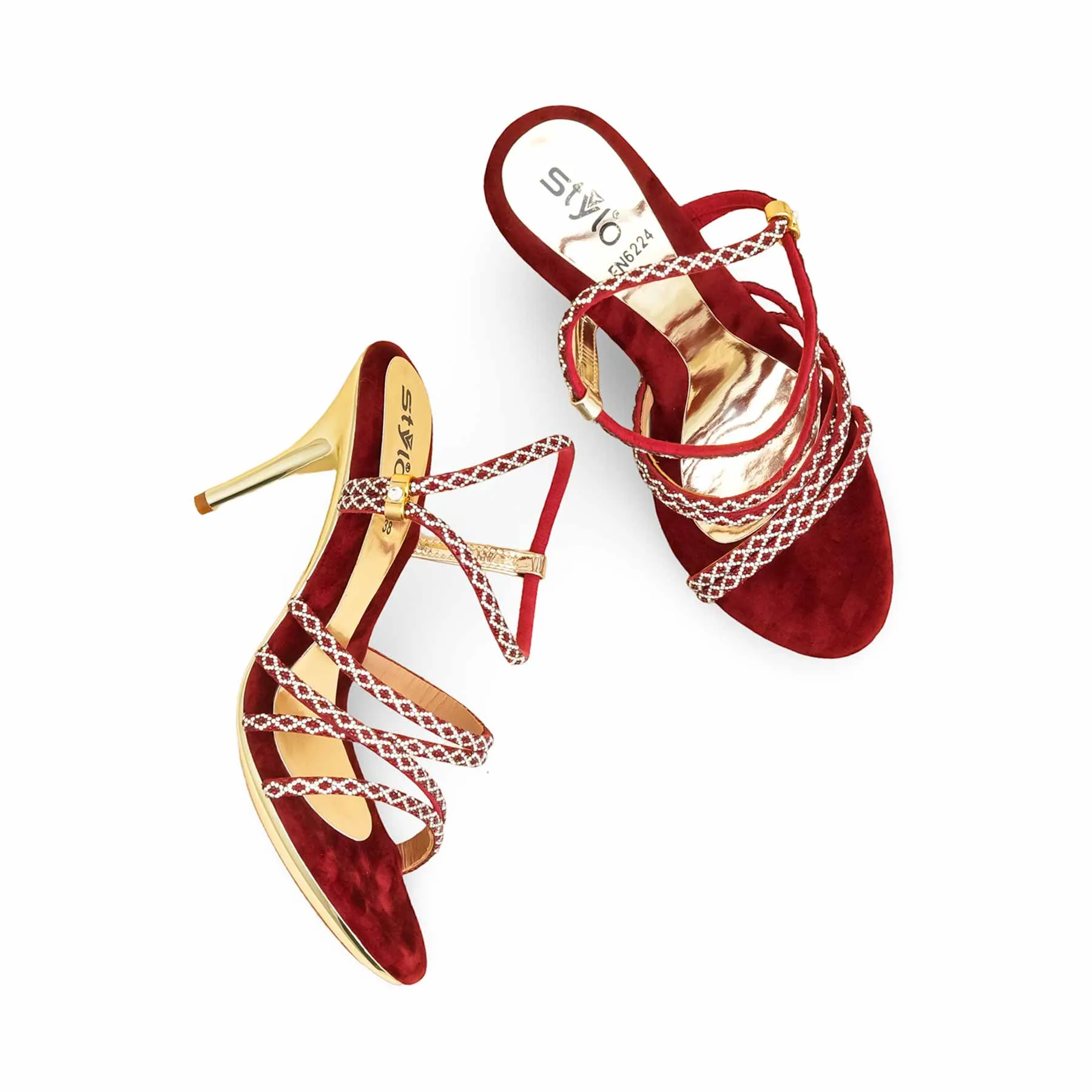 Daily Edge Evening Heels Maroon Fancy Bridal Sandal FN6224