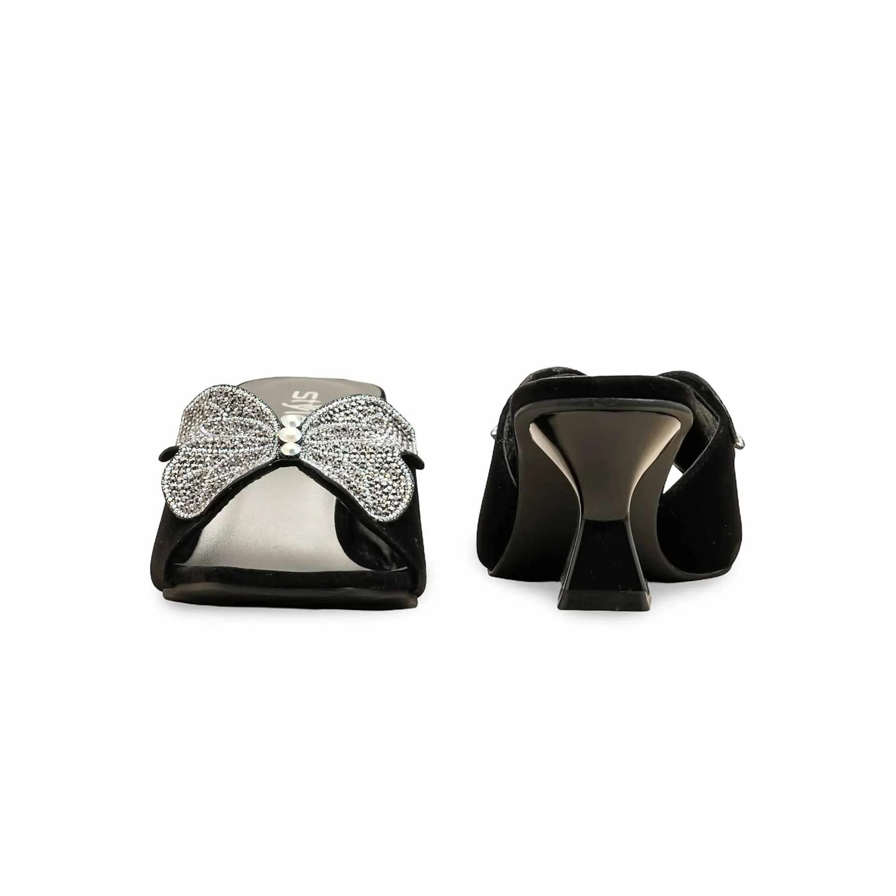 Leather Material Box Fresh Black Fancy Slipper For Women FN7974