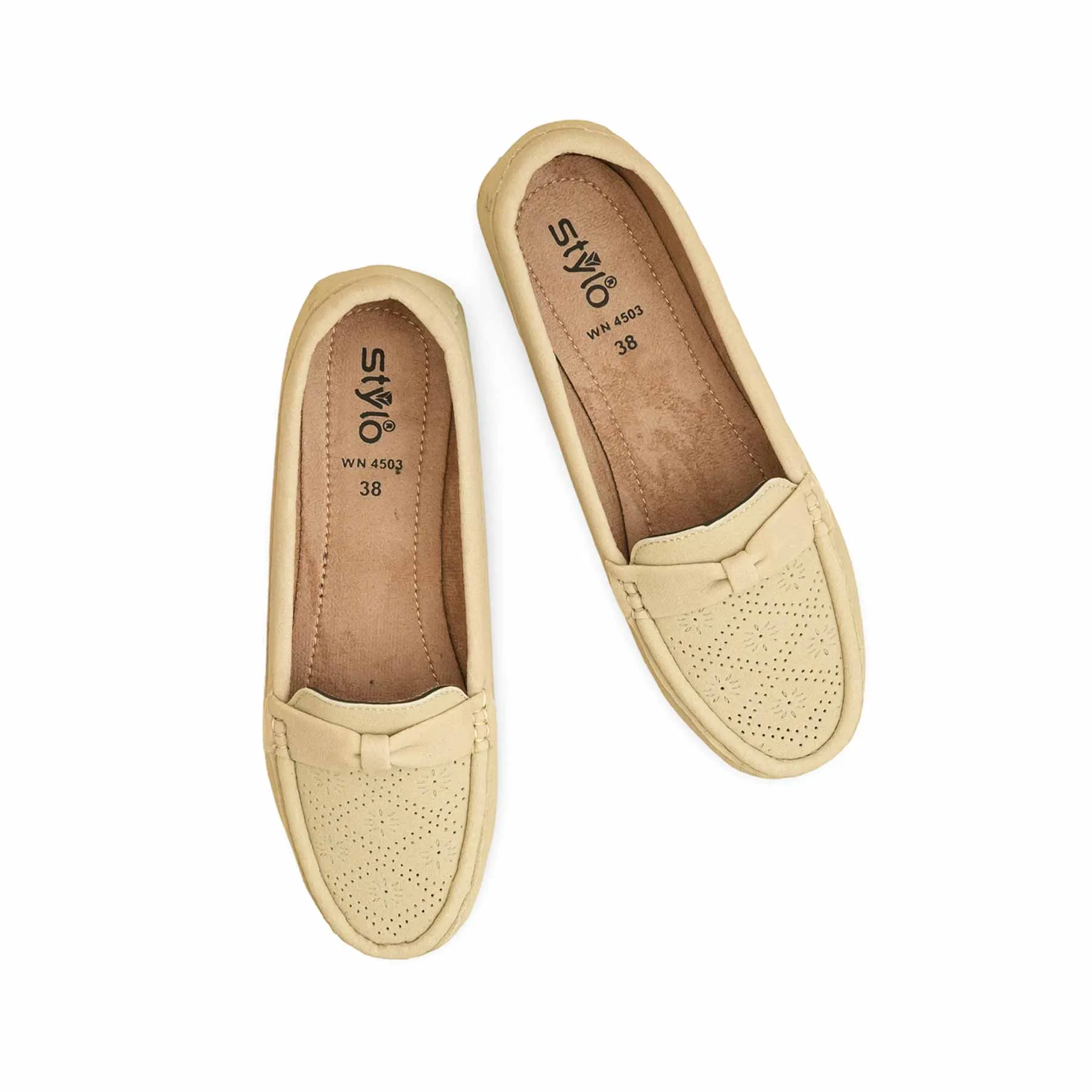 Fashionable Flats Shoes Beige Moccasin WN4503