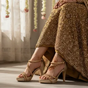 french chic Golden Fancy Bridal Sandal FN6149