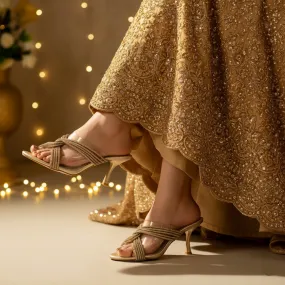 Icon Piece Formal Heels Golden Fancy Bridal Slipper FN7973