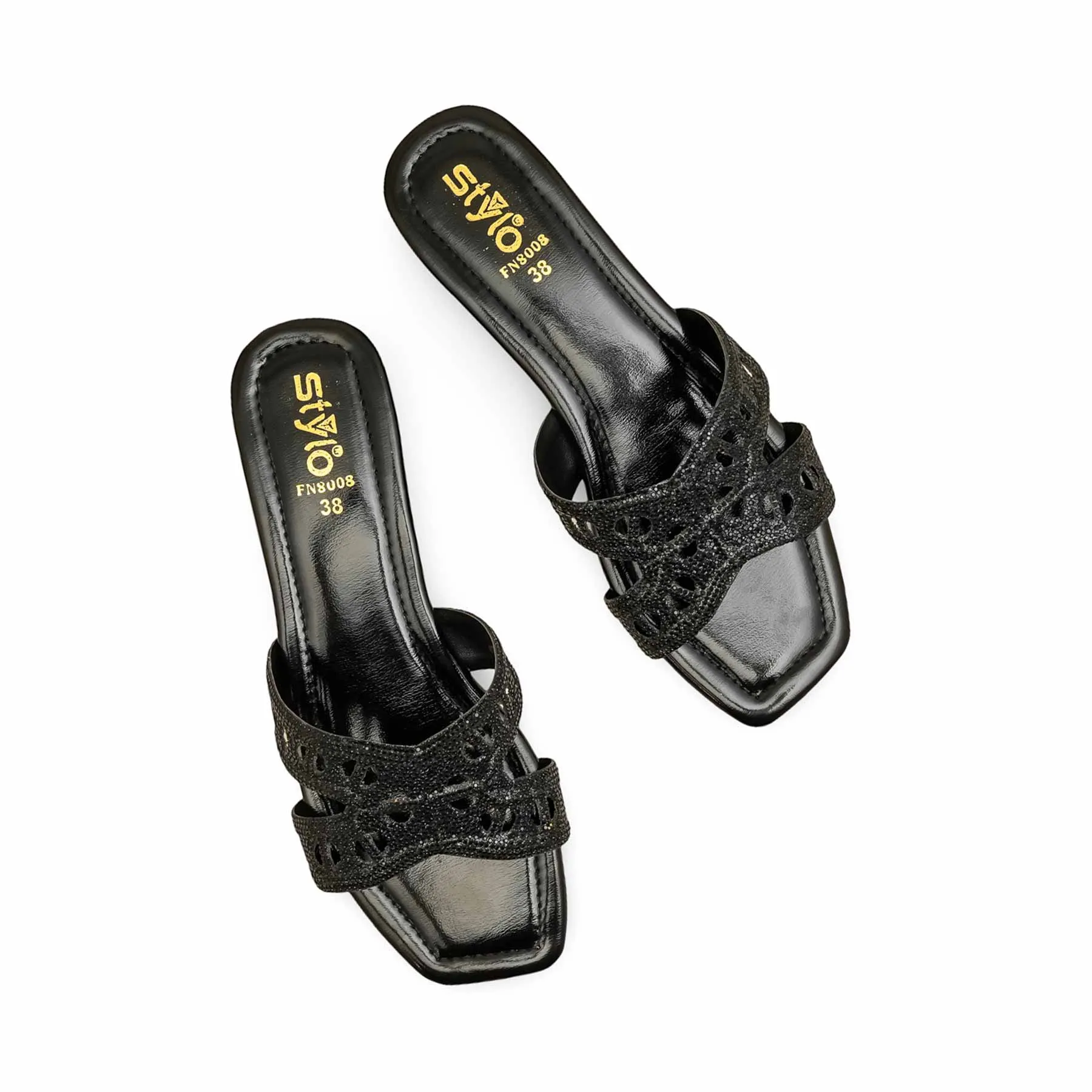 Black Fancy Slipper For Women FN8008 Heel Height Soft Insole