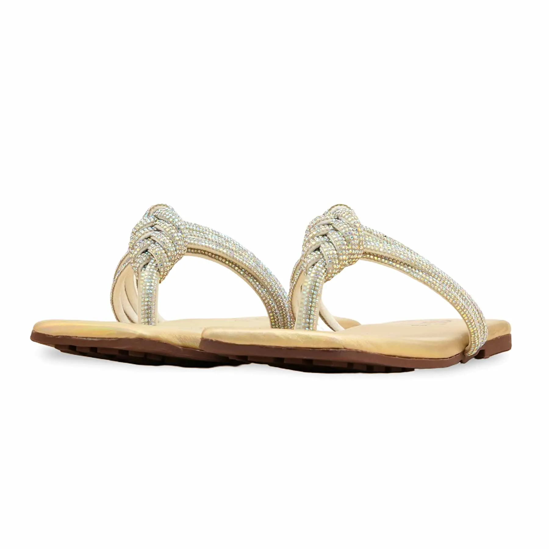 Gift Walk Golden Fancy Chappal For Women FN0814