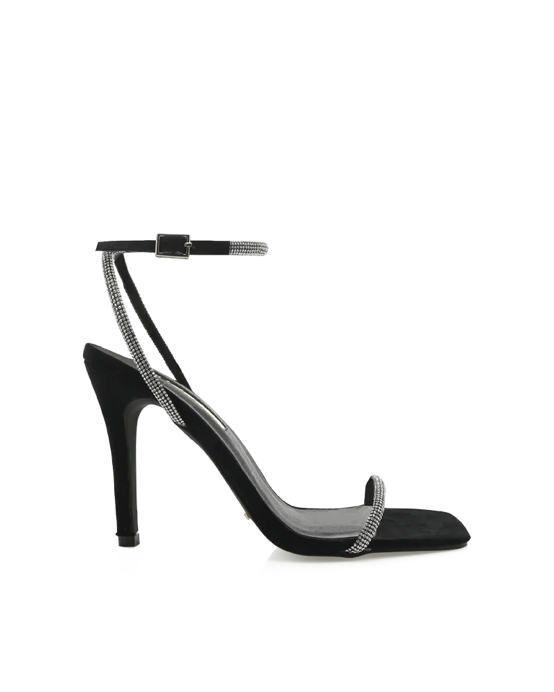 STARLETTE - DIAMANTE-BLACK SUEDE Point Cut Trendy Boots